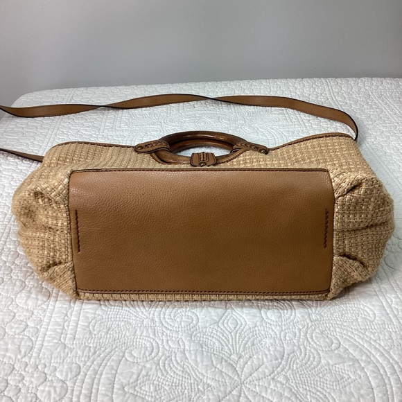 Fossil 1954 Classic Woven Purse Wooden Handles Detachable Straps Beige Brown - Picture 6 of 16